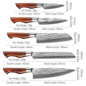 The Amaranthus Custom Hand-Forged Damascus 5-Piece Kitchen Knives Set & Wood Handle