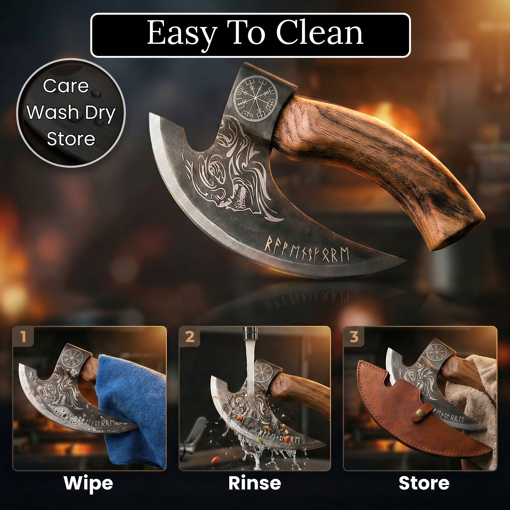 Handmade Viking Skull Pizza Cutter Axe
