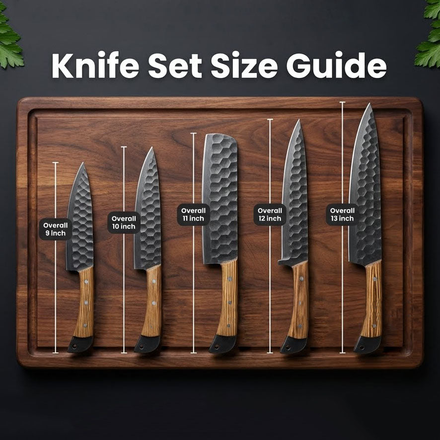 Hand Forged Black Carbon Folded Steel 1095 With Fire Chef Knives Set Of 5