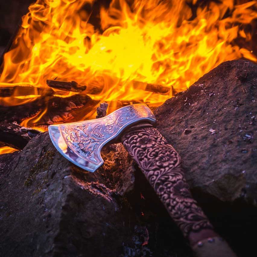Viking Axe "Khokhloma" Best Viking Hatchet | Anniversary Gift, Christmas Gift, Birthday Gift, Best Gift For Him