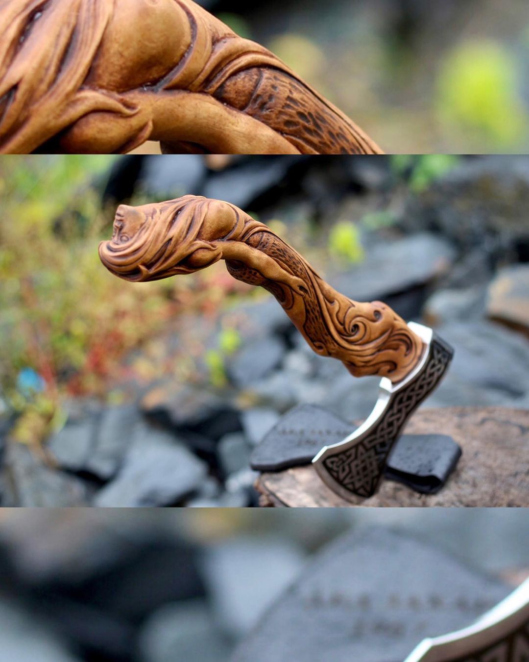 Hand-Carved Mermaid Motif Viking Sculpture – Artisan Carbon Steel