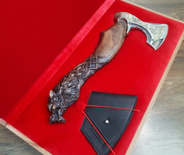 Classic Medieval Viking Axe Best Celtic Wood Carving Viking Axe | Birthday Gift, Wedding Gift