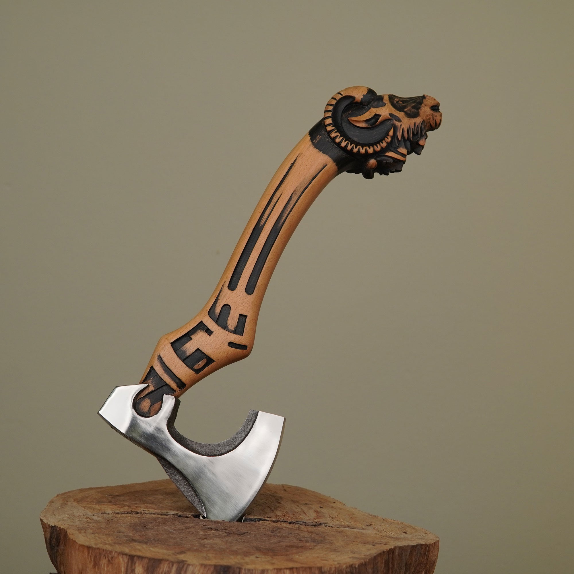 Custom Handmade Carbon Steel Ram Wood Handle Viking Axe Best