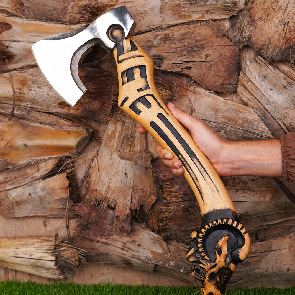 Custom Handmade Carbon Steel Ram Wood Handle Viking Axe Best
