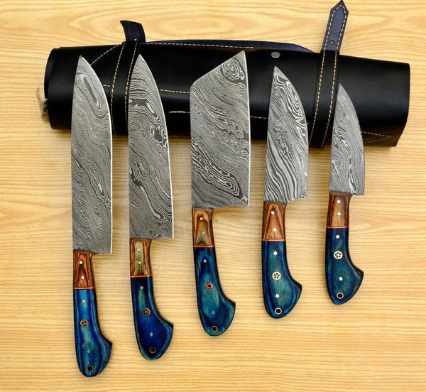 Hand Forged 67 Layers 5 Pieces Kitchen Knife Set & Leather Roll