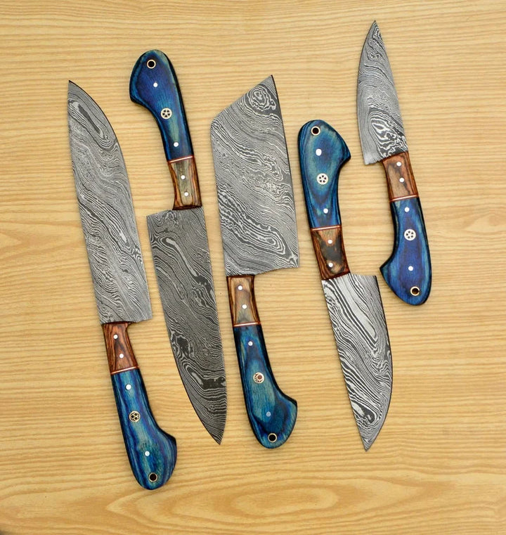 Hand Forged 67 Layers 5 Pieces Kitchen Knife Set & Leather Roll