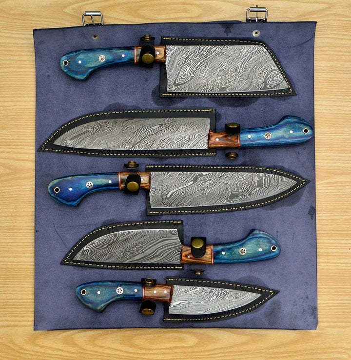 Hand Forged 67 Layers 5 Pieces Kitchen Knife Set & Leather Roll