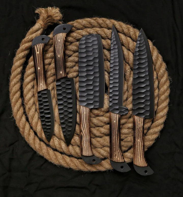 Hand Forged Damascus Steel Chef Set Of 5 Knives