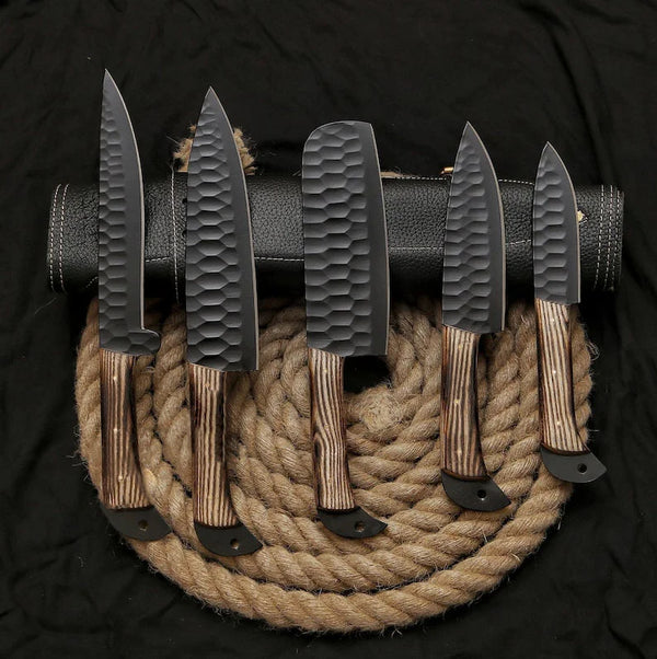 Hand Forged Damascus Steel Chef Set Of 5 Knives