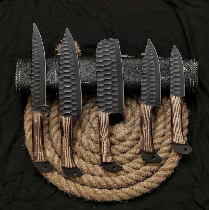 Hand Forged Damascus Steel Chef Set Of 5 Knives