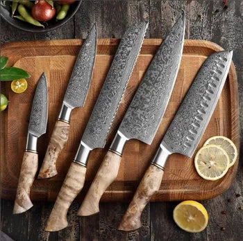 The Orchid Forged High Quality Damascus 5 Pieces Kitchen Knife Set