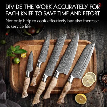 The Orchid Forged High Quality Damascus 5 Pieces Kitchen Knife Set