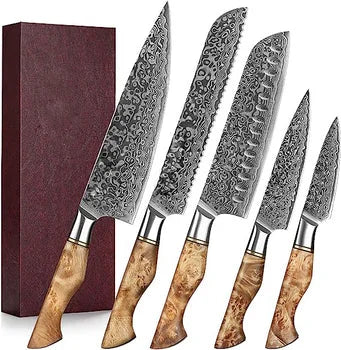 The Orchid Forged High Quality Damascus 5 Pieces Kitchen Knife Set