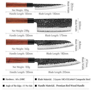 The Prometheus Custom Handmade 4 Pieces Chef Knife Set  & Leather Roll