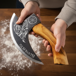 Handmade Viking Skull Pizza Cutter Axe