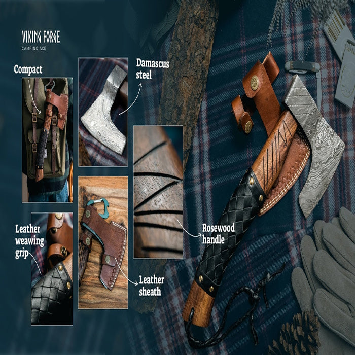 Fully Handmade Damascus Steel Rose Wood Viking Axe Best Camping Hatchet Axe | Best Gift For Him