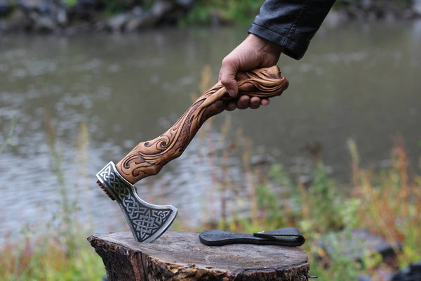 Custom Handmade Carbon Steel Viking Style Mermaid Handle Axe