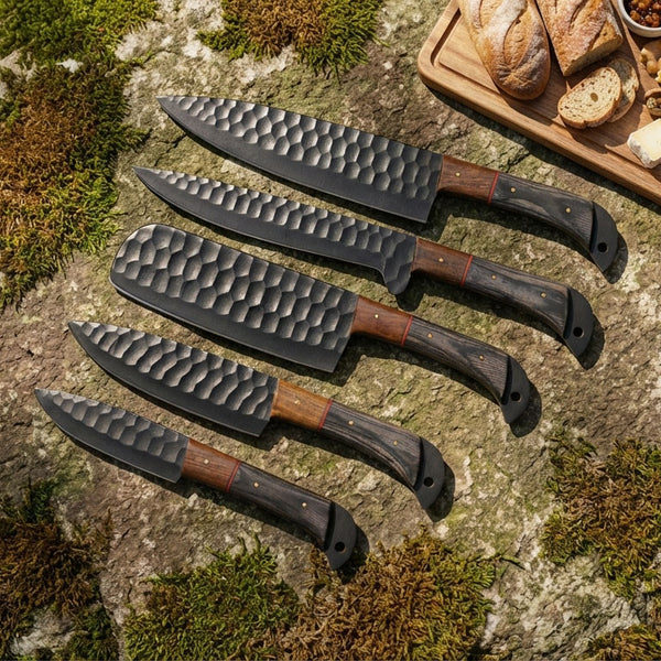 Hand Forged Steel With Powder Coating Chef Set Of 5 Knives