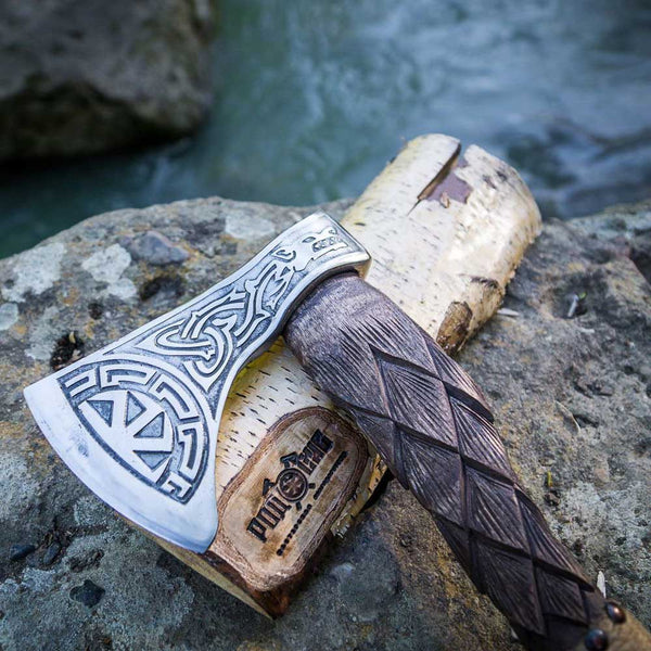 Geri And Freki Wolf Viking Axe Best Outdoor Nordic Axe | Wedding Gift, Christmas Gift, Anniversary Gift