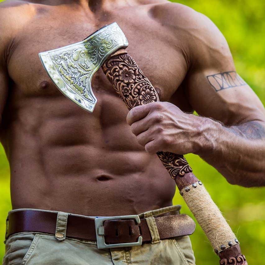Viking Axe "Khokhloma" Best Viking Hatchet | Anniversary Gift, Christmas Gift, Birthday Gift, Best Gift For Him